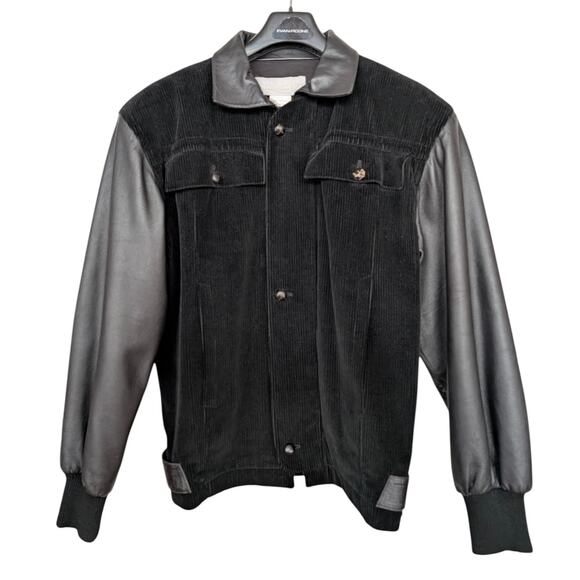 Vintage 1980s Claude Montana Corduory and Leather Bomber Jacket - Picture 1 of 16